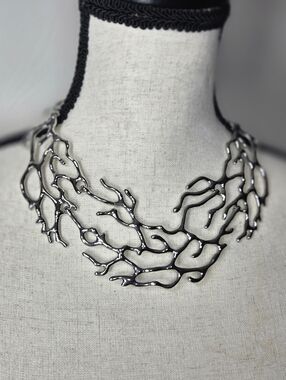 Statement Branch Coral bib Necklace in stainless steel abstract structured big